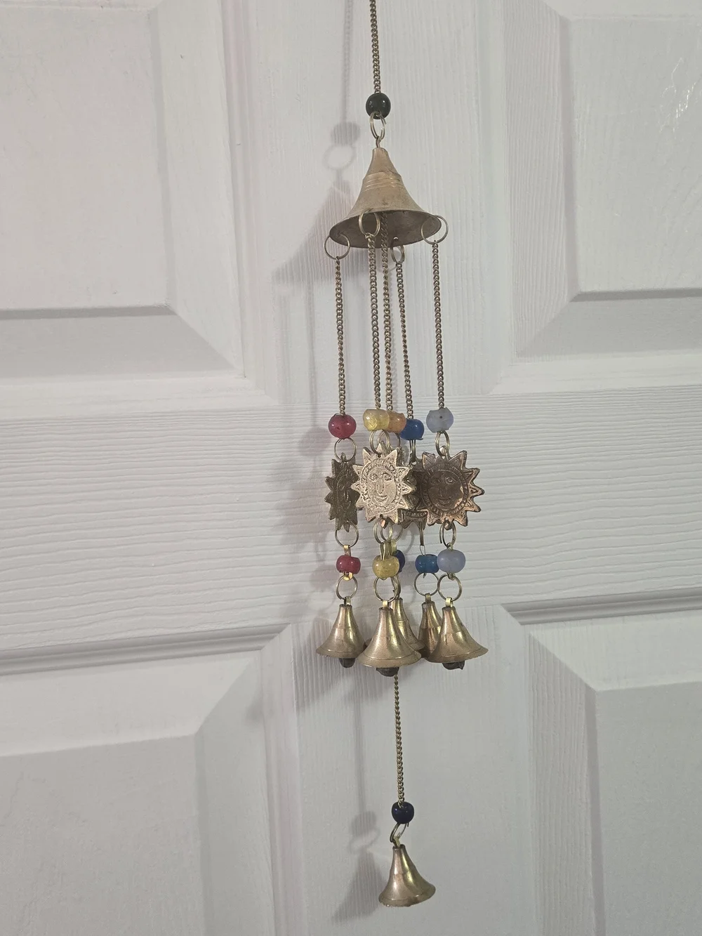 Vintage Brass Sunshine Bell Wind Chime with Colorful Beads